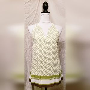 Banana Republic Green/Brown Abstract Print Sleeveless Halter Tunic Blouse